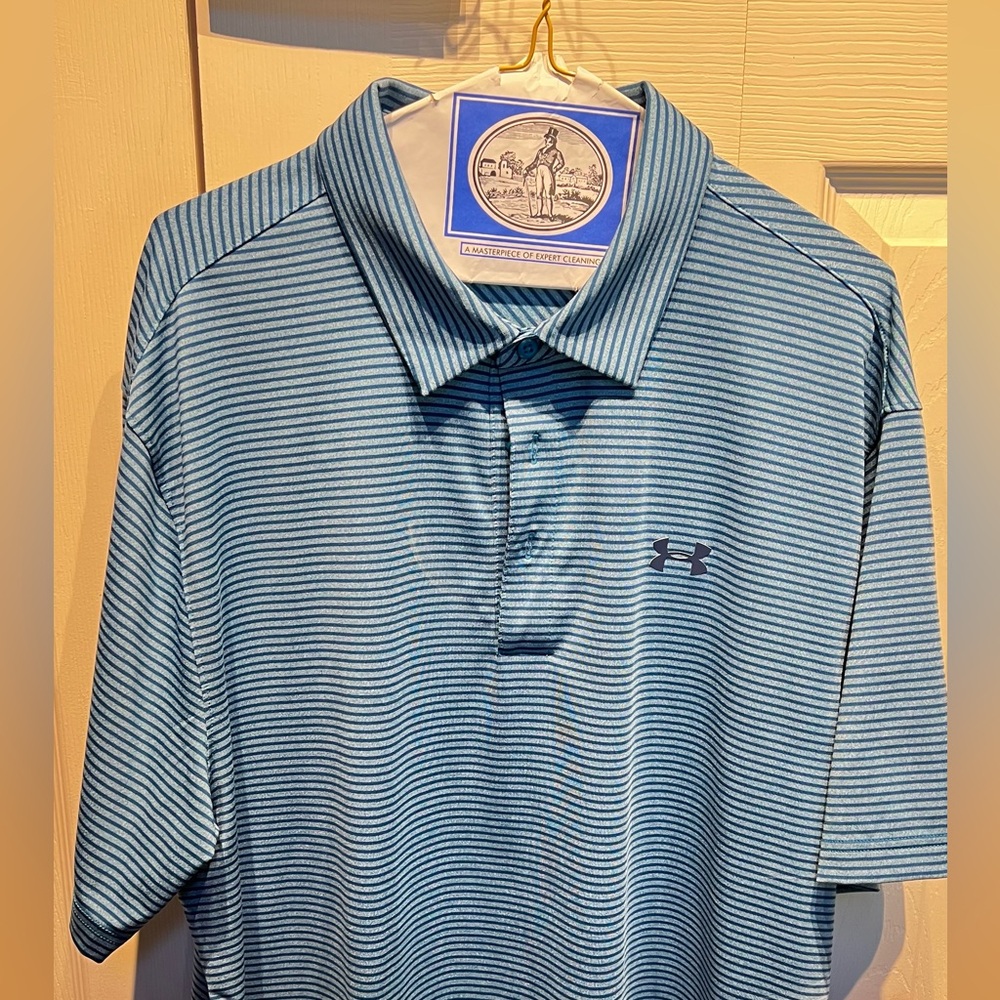 Under Armour blue on blue stripes men’s XL shirt polo loose Heatgear